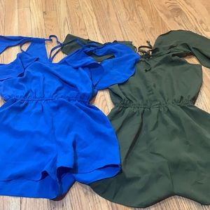 Royal blue and Army Green Rompers with Optional Flowy over the shoulder sleeve